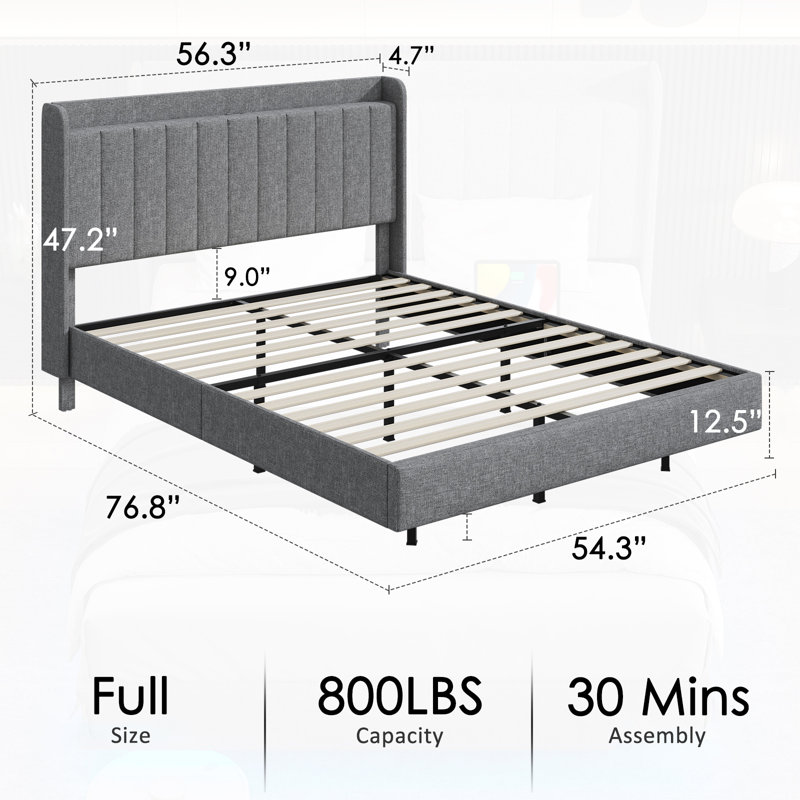 Ivy Bronx LED Upholstered Bed Frame Floating Bed Frame With Wingback Storage Headboard & Reviews